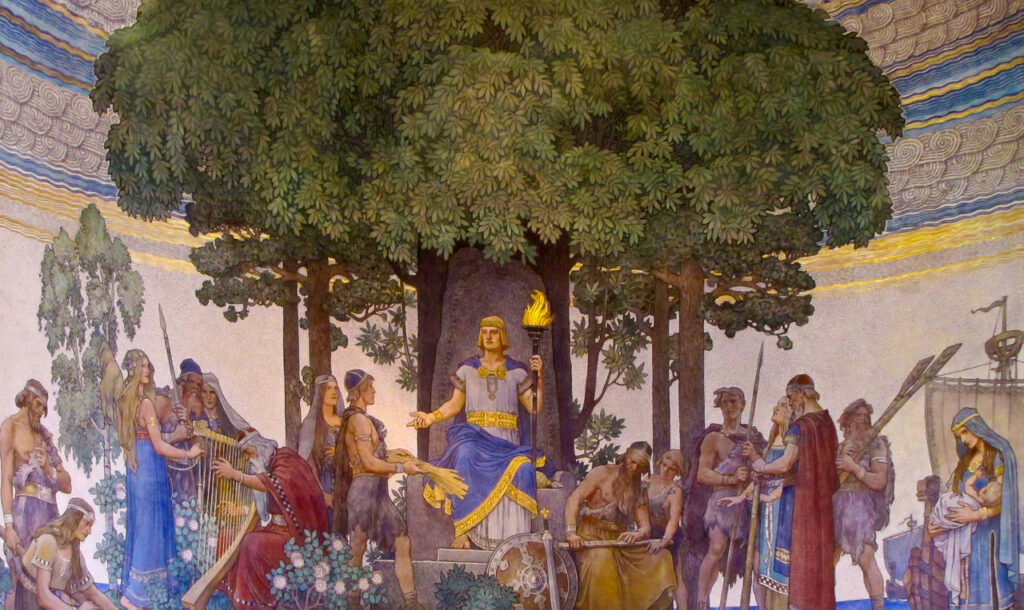 Картина Нильса Асплунда "Хеймдалль вручает дар богов человечеству" (1907)